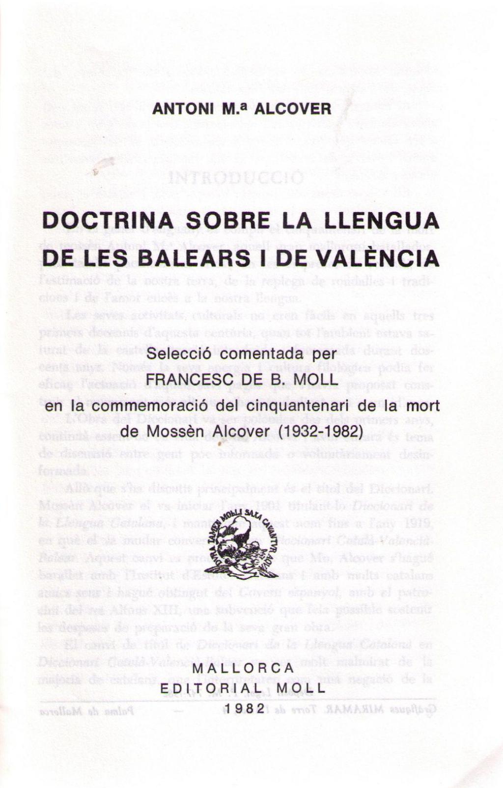 Coberta de Doctrina sobre la Llengua de les Balears i de València